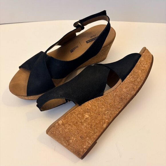 Clark's Women's Black Platform Wedge Sandal Size 7.5M - Picture 4 of 9